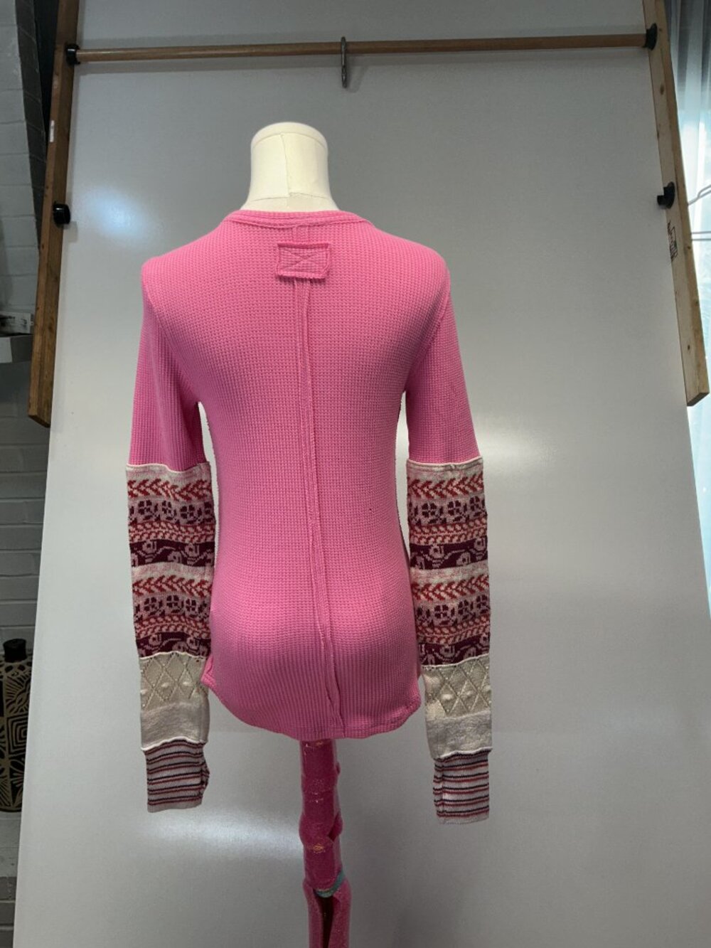 We The Free M Pink Thermal Top Fair Isle Patchwork Long Sleeve Boho - Picture 5 of 13
